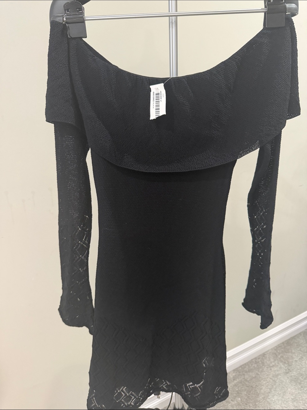 Off-Shoulder Black Knit Women's Sweater Dress